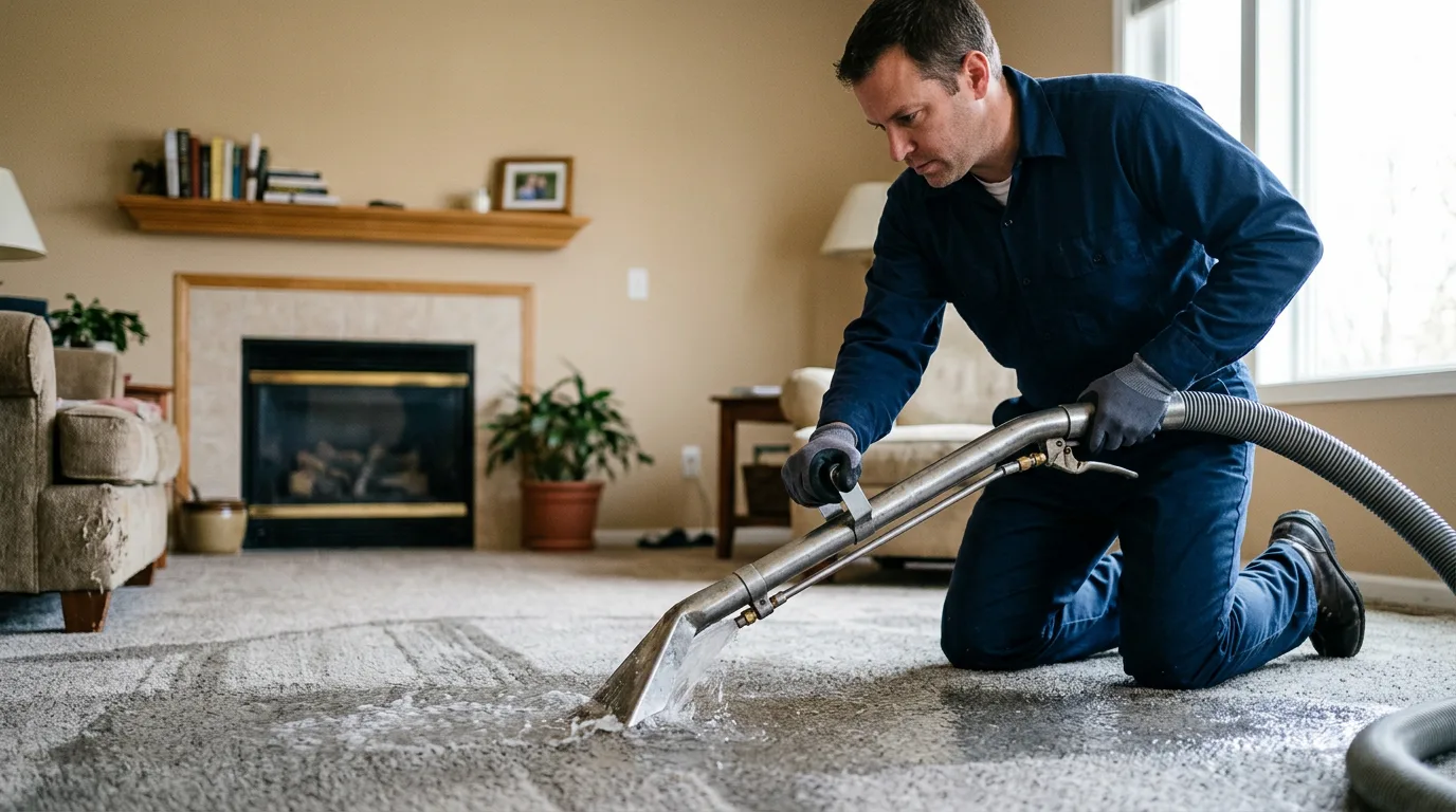 Water damage restoration technician working near Valley Center, KS